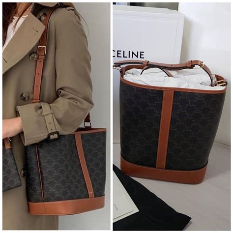 celine medium bucket in triomphe canvas|celine triomphe medium bucket bag.